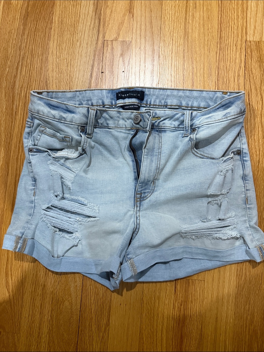 Aeropostale Light Blue Distressed Rolled Hem Denim Shorts